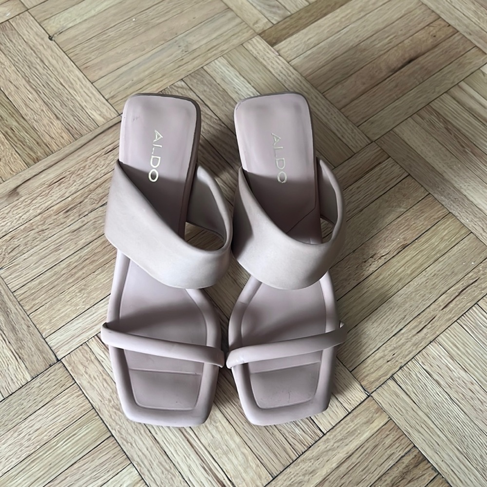 Aldo, beige or nude heels open toed backless